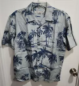 Quicksilver "Silver Edition" Mens Hawaiian Shirt - Blue Island Palm Print Size S - Picture 1 of 13