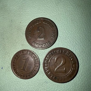 Lot of 3, 1907 German 2 Pfennig, 1924 2 Reichspfennig Coin 1925 1 Reichspfennig - Picture 1 of 4