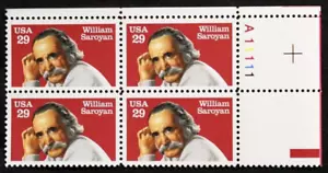 US Plattenblöcke Briefmarken #2538 ~ 1991 29c William Saroyan postfrisch SP2570 - Bild 1 von 1