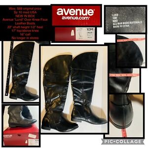 $88 Sz 10 med USA ⭐️NEW IN BOX Avenue “Lund” Over Knee Faux Leather Black Boots