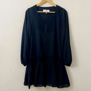 Textile Elizabeth & James Boho Dress Size Medium Black Bibbed Long Sleeve - Picture 1 of 5
