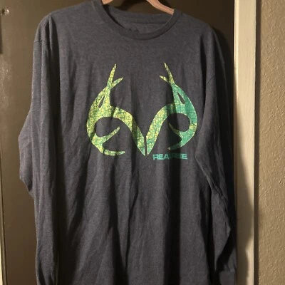 Realtree Outfitters Neon Green / Blue / Gray Adult Long Sleeve T - Shirt Large L - Image 1 of 4