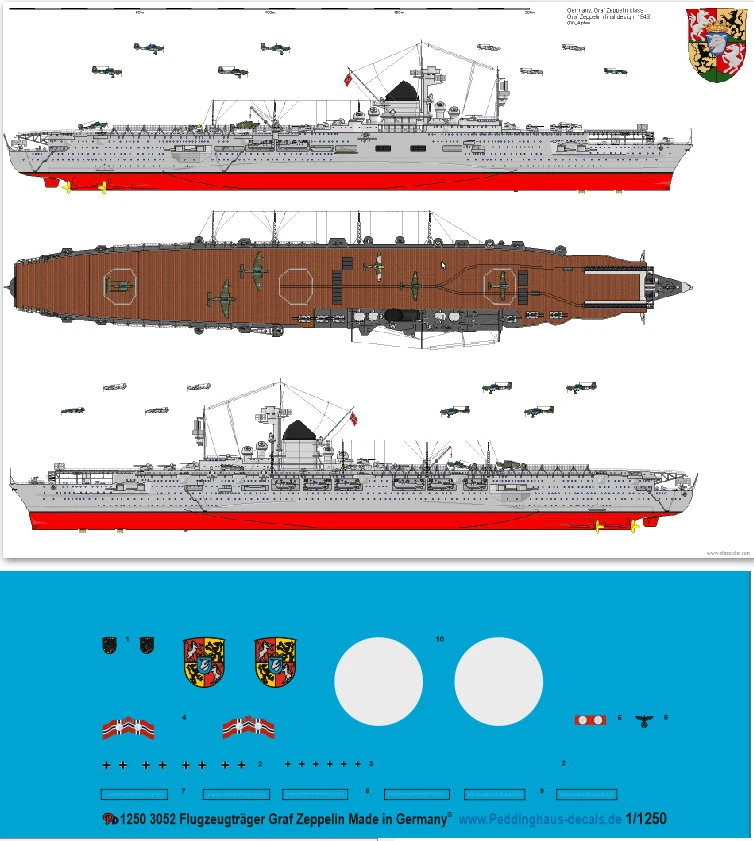 Peddinghaus 1/1250 EP 3052 Tedesco Portaerei Graf Zeppelin - Immagine 1 di 1
