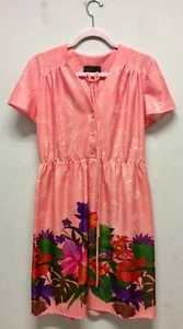 1970s Salmon Pink Floral Slinky Polyester Jersey Dress UK 14 - Picture 1 of 5