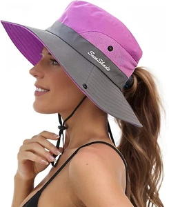 Sun Hats for Women Beach Hat Ponytail Hat Womens Sun Hat with UV Protection Wide - Picture 1 of 12