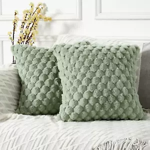 Pack of 2 Super Soft Cozy Decorative Throw Pillow Covers Fuzzy Plush Faux Fur Lu - Picture 1 of 12