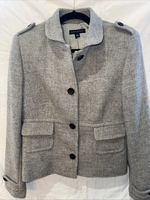 Chaqueta Blazer Abrigo Banana Republic Mujer Gris Medio Mezcla Lana Tweed Botón Foto 1 de 4