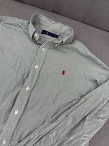 Camisa Ralph Lauren Para Hombre Manga Larga Verde A Rayas Abotonada Talla XL - Imagen 1 de 8