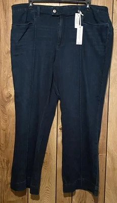 NWT CODE BLEU 22W Wide Leg Trouser Penelope Wash Dark Blue Jeans Front Pockets - Image 1 of 4