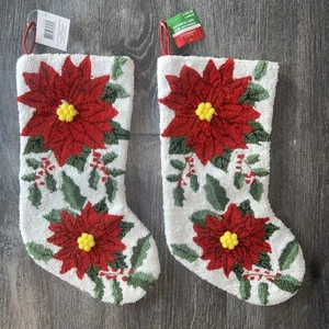 Gancho Tejido Fieltro Acebo Pom Poinsettia Navidad Medias Set 2 Botánicas Noel  - Imagen 1 de 6