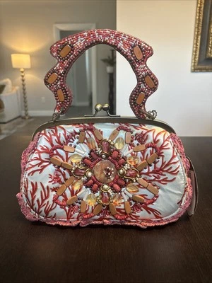 Cartera vintage Mary Frances coral con cuentas rojas Foto 1 de 4