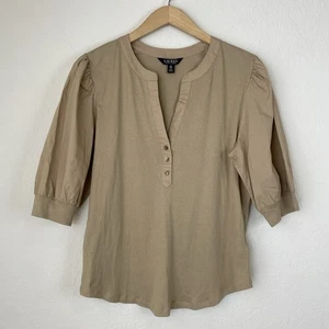 Lauren Ralph Lauren 2x Popover Blouse Puff Sleeve Preppy Camel Tan Old Money - Picture 1 of 6
