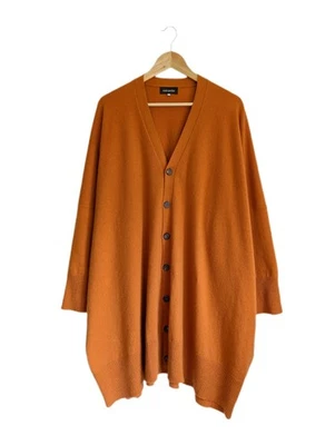 Cardigã Eskandar 100% Cashmere TAMANHO ÚNICO Laranja Queimado Lagenlook Malha com Botões  - Imagem 1 de 4