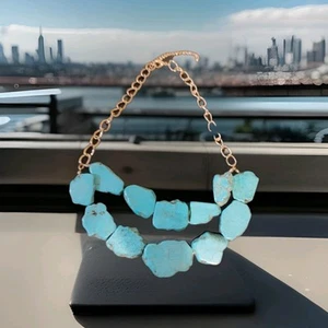  Collana Bavaglino Perline Look Turchese, Grande Lastra Grossa Dichiarazione 12 Pezzi - Foto 1 di 8