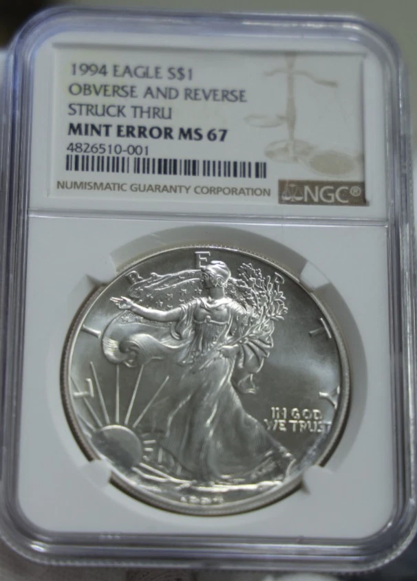 Mint Error 1994 US Silver Eagle $1 Obv & Rev Struck NGC MS67 - Image 1 of 2