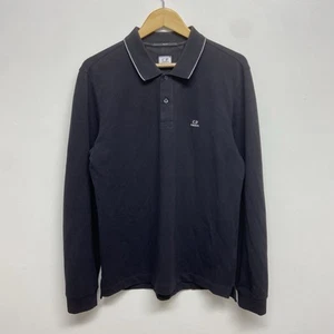 CP Company Long Sleeve Polo Shirt Men’s Large Slim Fit Stretch Patch Logo Black - Picture 1 of 14