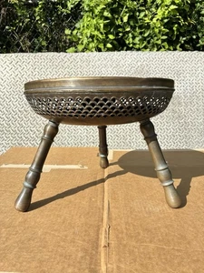 Vintage 3 legged Brass Foot Warmer Stool Ottomen Etched 14x11 FREE SHIPPING - Picture 1 of 11