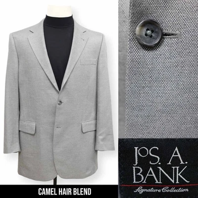 JOS A BANK mens solid gray CAMEL HAIR + SILK sport coat suit jacket blazer 42 L - Image 1 of 4