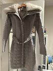 Dawn Levy Puffer Coat Womens Small silver grey Faux Fur Detachable Collar Belted