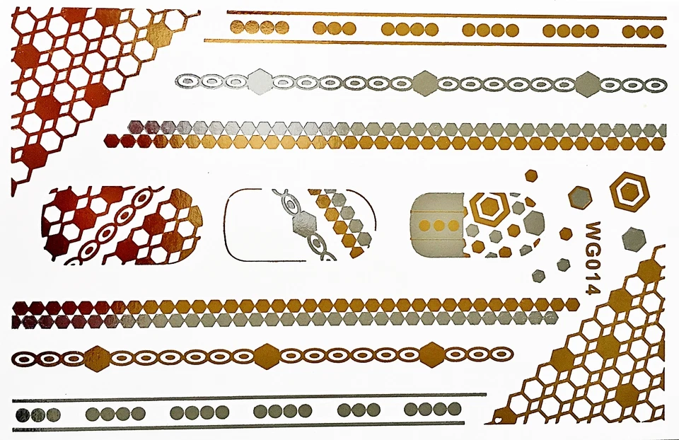 Dita Nail Art Sticker Acqua Tatuaggio Oro Argento Unghie UV 18 Parti WG14 - Immagine 1 di 1