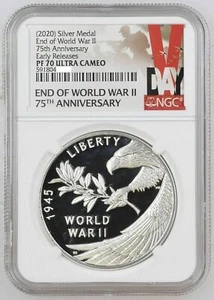 2020 P End of World War 2, 75th Anniversary 1 oz Silver Medal Eagle NGC PF70 - Picture 1 of 7