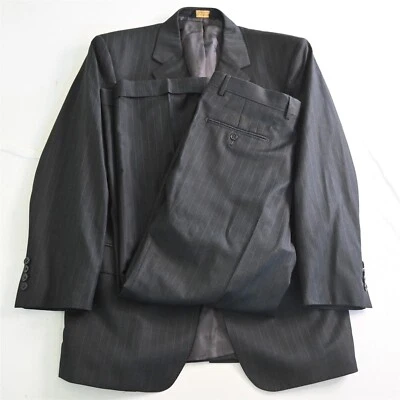 Jos A Bank 42R 34x30 Gray Stripe Mitchell 100% Wool Mens Jacket Pants Suit - Image 1 of 4