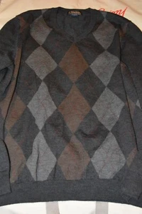 $278 Brooks Brother Extra Fine Italian Merino V Neck Argyle Gray Sweater XL - Picture 1 of 24