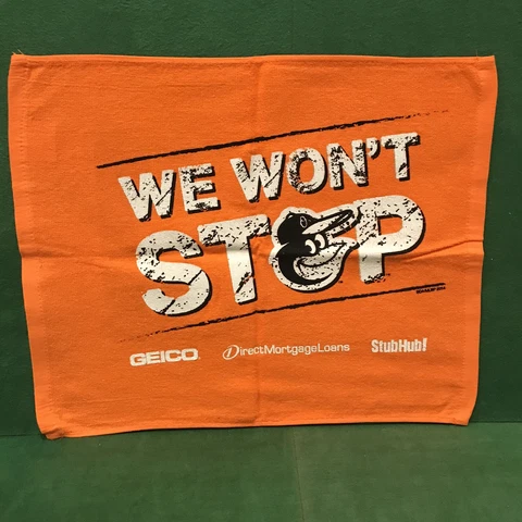 Baltimore Orioles 2014 SGA Postseason Playoffs We Won’t Stop Rally Towel Geico Cover