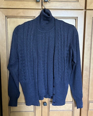 Conjunto Suéter Cárdigan Mondi Vintage Azul Marino Lana Lurex Hilos Metálicos Foto 1 de 4