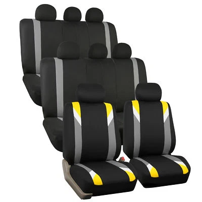 Juego de 3 filas de fundas de asiento para auto SUV modernistas premium amarillas y negras Foto 1 de 4