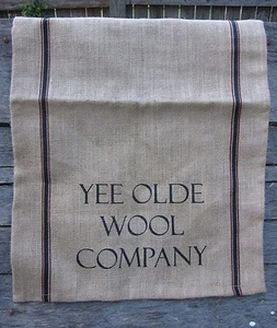 Primitive Burlap Table Runner "Yee Olde Wool Company" Black Border - Picture 1 of 10