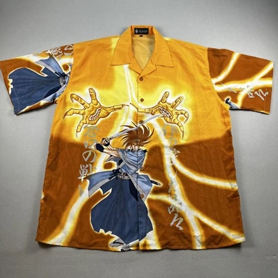Vintage Anime Samurai Shirt Mens 2XL Orange Button Up El Norteno Western Wear - Image 1 of 4
