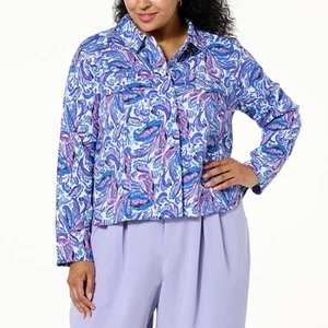Kathy Ireland Fashion 360 Paradise Pleasure Paisley Crop Jacket Plus Size 3X NEW - Picture 1 of 4
