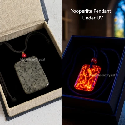 Collar Colgante Rectángulo Yooperlite Piedra Reactiva UV Joyería Fiesta Brillo Regalos Foto 1 de 4