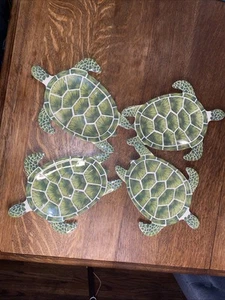 Set of 4 Turtle Shaped Plates Melamine 6x8 “ Beach/Lake House , Picnics - Picture 1 of 5