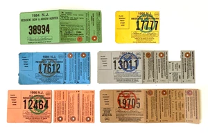Lote de etiquetas de ciervo pesca juego flecha arco licencia papeles caza nueva jersey vintage - Imagen 1 de 4