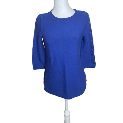 Talbots Azul Real Manga 3/4 Top Botones Pequeño Náutico Negocios Informal Foto 1 de 4