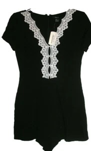 Forever 21 Crochet Trim Black Romper, Small NEW NWT - Picture 1 of 8