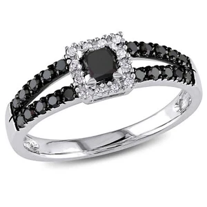 Amour 10k White Gold 1/2CT TDW Black and White Diamond Ring - Picture 1 of 5