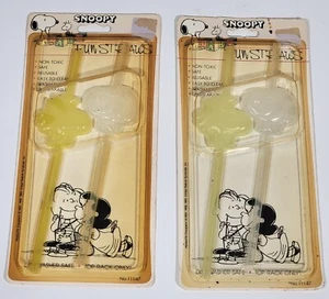 2 Peanuts Snoopy & Woodstock Vintage Characters Plactic Figural Drinking Straws - Picture 1 of 19