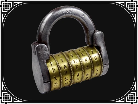 ANTIQUE BIG PADLOCK BRASS  IRON COMBINATION PADLOCK WITH 5 LETTER CODE MACAU Cover
