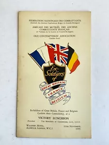 Ancien menu Hotel Waldorf London 1945 ex soldier Great Britain Belgium WWII - Imagen 1 de 6