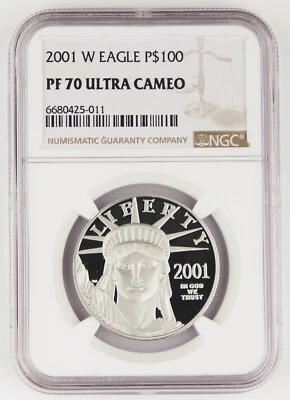 2001 W $100 1 Oz 9995 PLATINUM American EAGLE Proof Coin NGC PF70 Ultra Cameo - Image 1 of 4