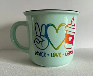 Coffee Theme~  Peace Love Coffee Custom Pastel Blue/Teal Ceramic Mug Cup - Imagen 1 de 3