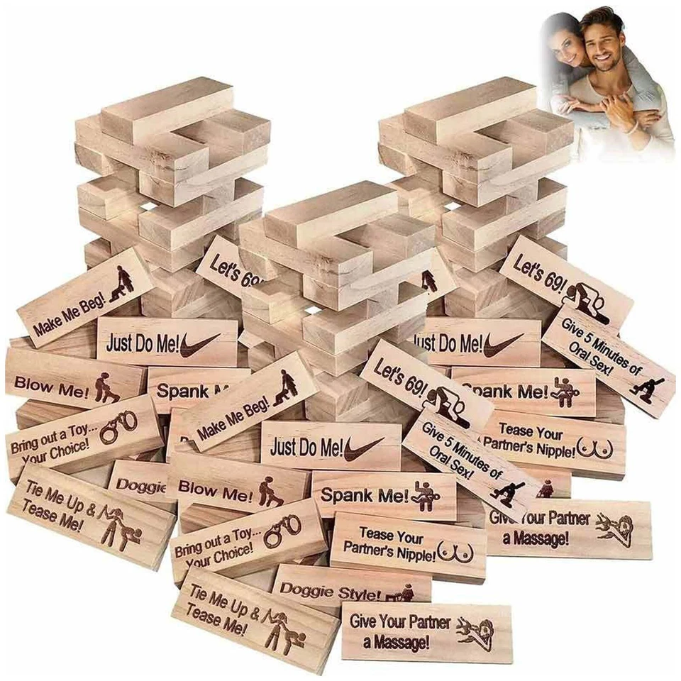 Adult Couples Jenga Wood Tumbling Tower Game Stacking Block Tower Game Date Toy - image 1 of 4