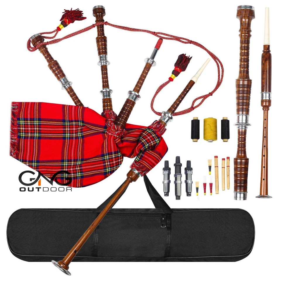 Marrone Cornamusa Reale Stewart Tartan Argento Supporti Palissandro Scozzese - Immagine 1 di 1