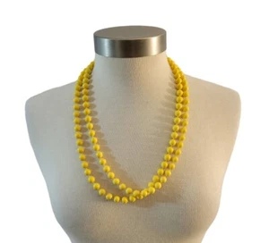 Vintage Flapper Length Beaded Necklace Yellow Plastic 52"  - Picture 1 of 6