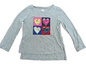 Gap Kids Girls XS Lot of 2 Shirts Tops Long Sleeves Gray w/Hearts, Blue Stripes - Picture 1 of 17