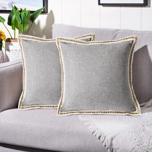 HIG Set of 2 Throw Pillow Covers Vintage Linen Trimmed Cushion Covers - Picture 1 of 39