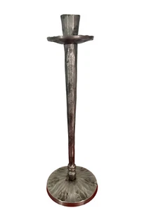 Brutalist Hammered Carved Metal Candlestick Heavy 12.25 " Single Candle Holder - Picture 1 of 10